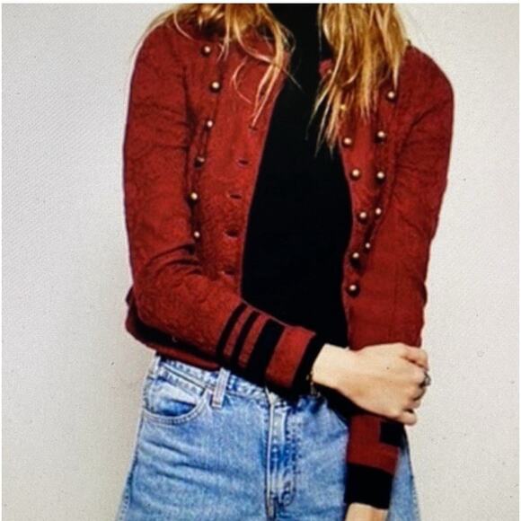 Free People Red Black In The Band Textured Jacket Sz Xs British Military - Picture 1 of 11